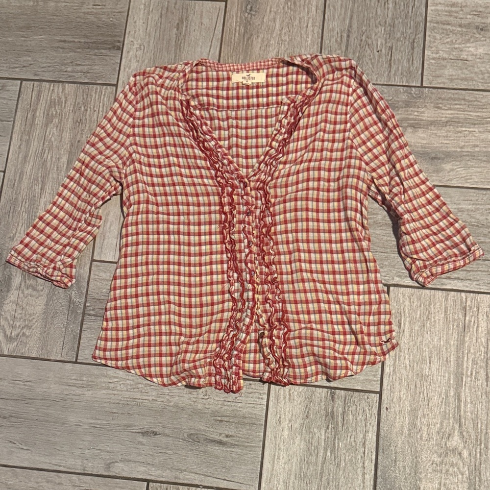 Hollister Red Plaid Ruffle Blouse